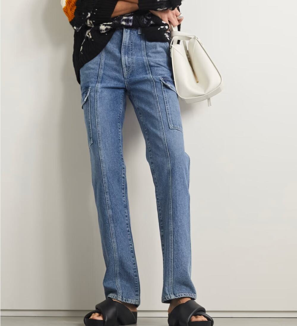 GRLFRND Straight Cargo Jeans SIZE 31 High Rise Slim Business Casual USA $245 NEW